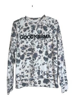 Spiritual Gangster Gray Leopard Print Good Karma Old School Sweatshirt Sz M
